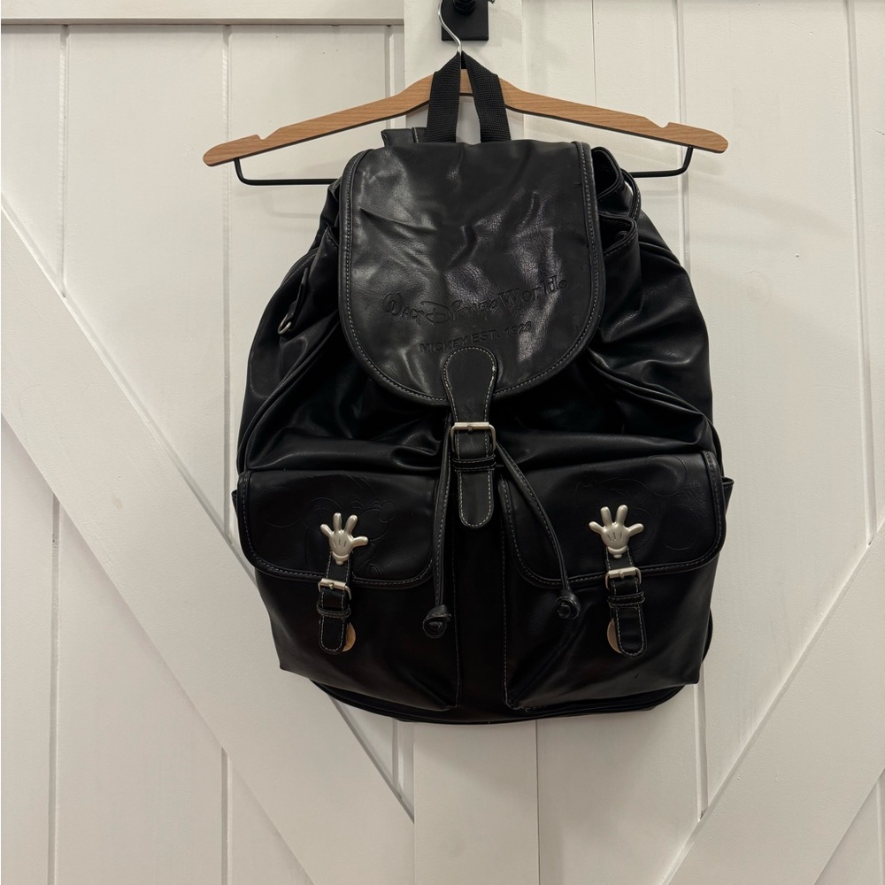 Walt Disney World Parks Authentic Vintage Black Leather Backpack